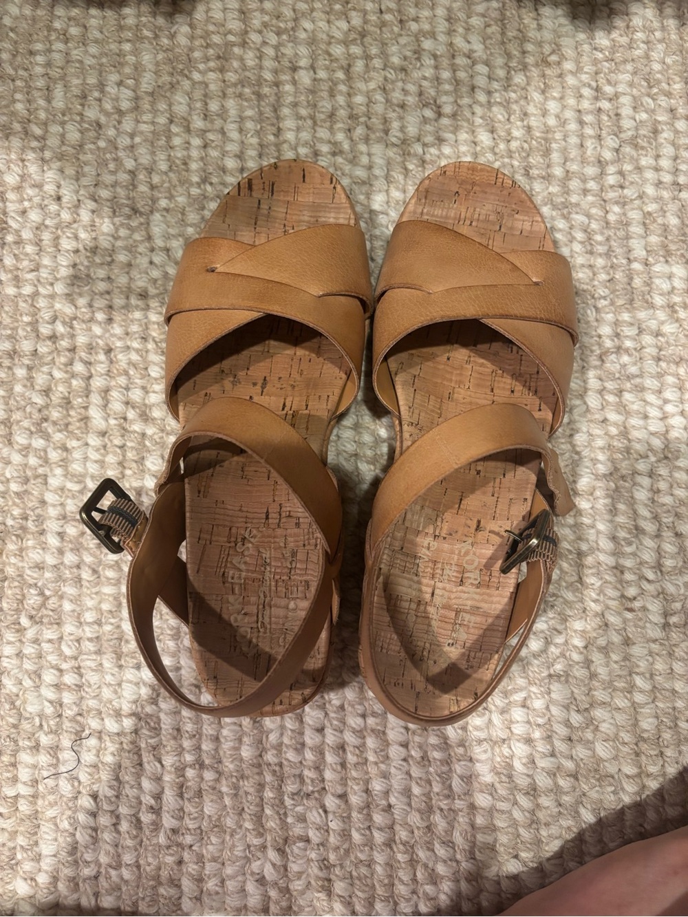 Women’s Tan Leather Cork Wedge Sandals - Picture 3 of 5